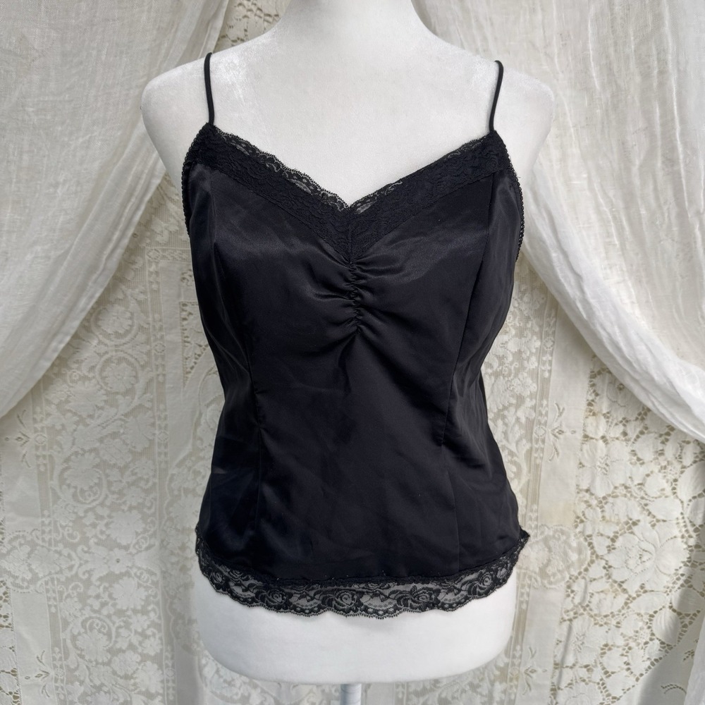 Vintage 90s Y2K Lace Trim Layering Cami XS Whimsigoth Indie Dark Coquette Vamp